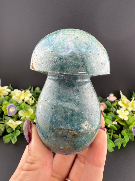 Large Druzy Moss Agate Mushroom