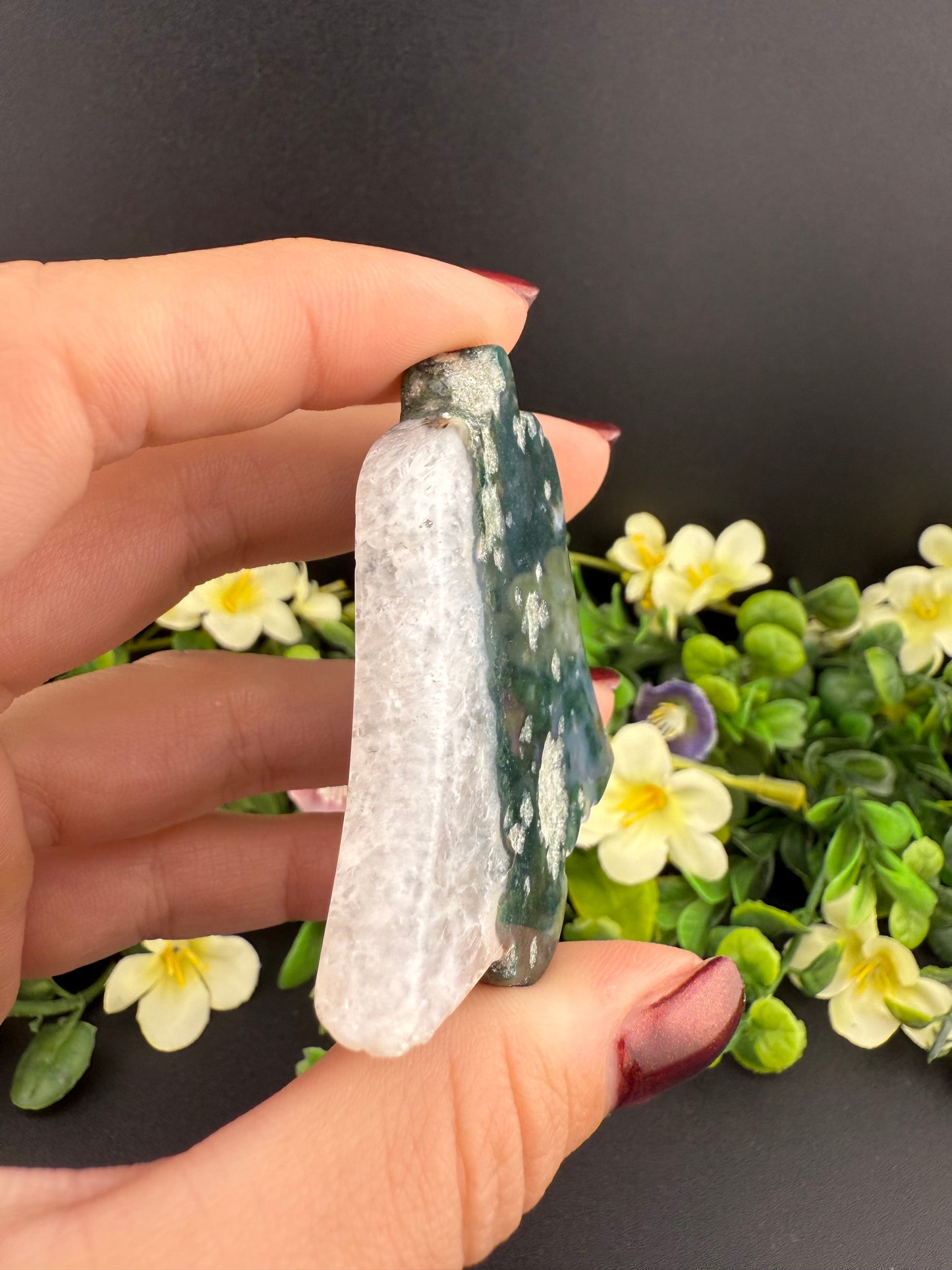 Moss Agate Bell Carving