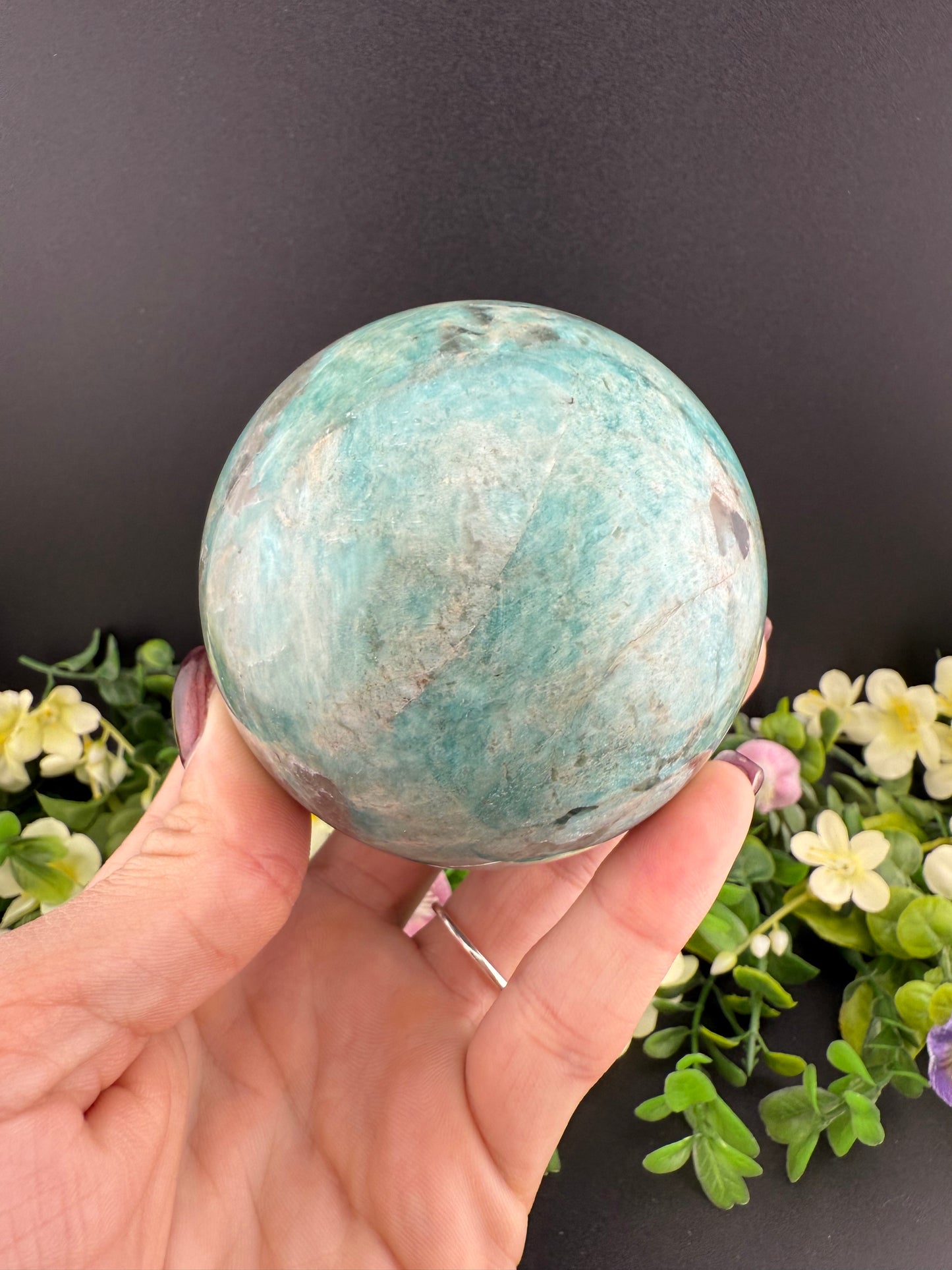 Big Amazonite w/ Smoky Quartz Sphere