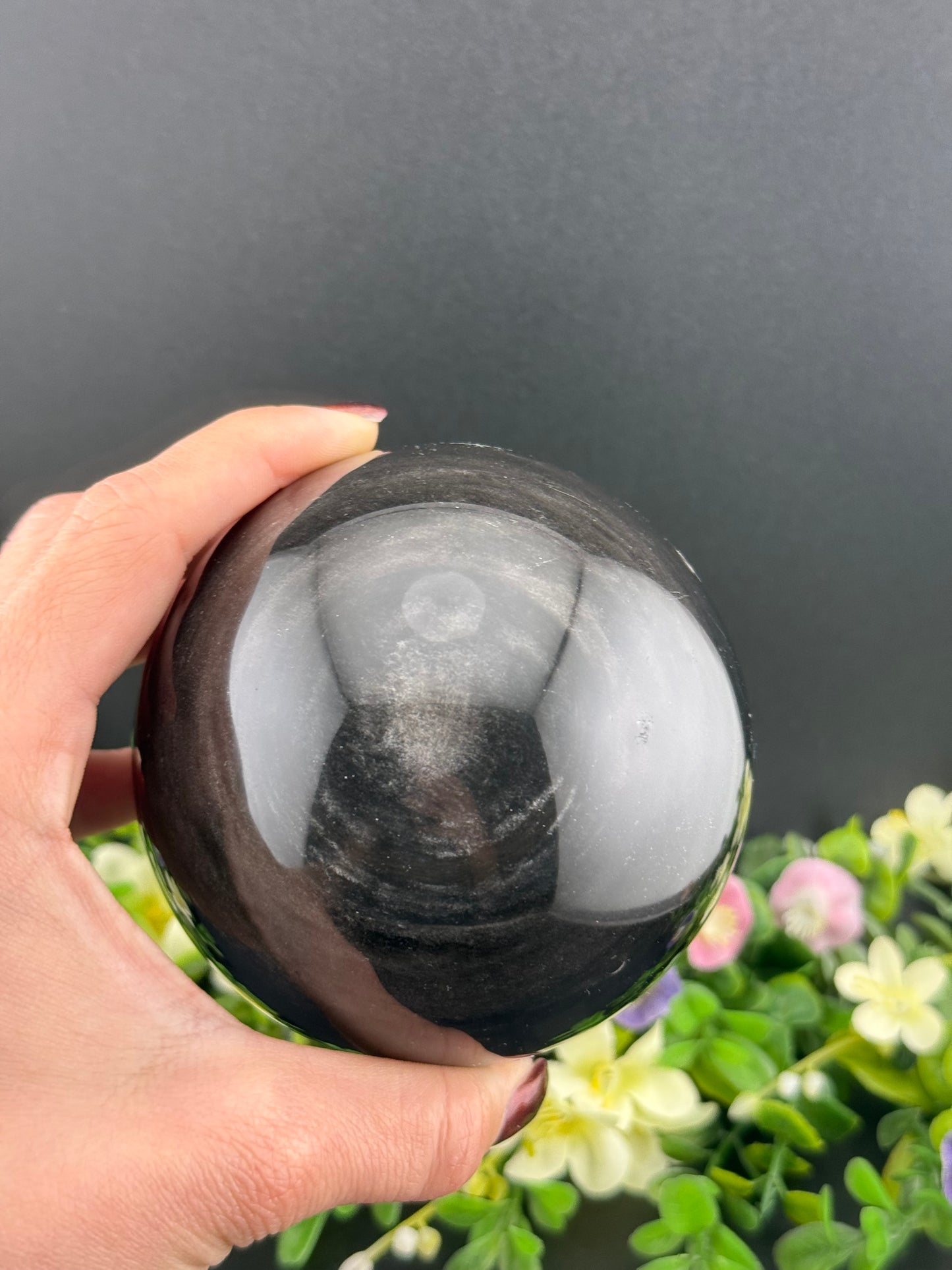 Big Silver Obsidian Sphere