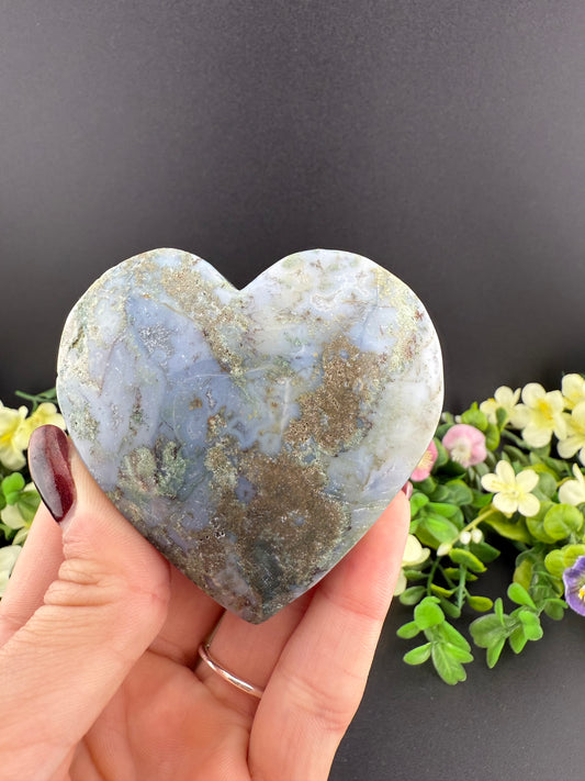Blue Moss Agate Heart