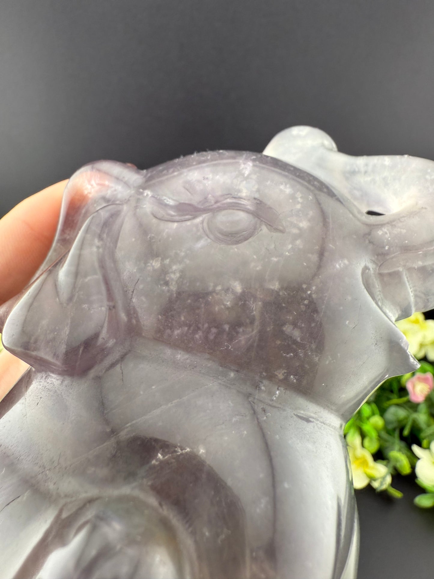 Rainbow Fluorite Elephant Carving w/ Mica Inclusions