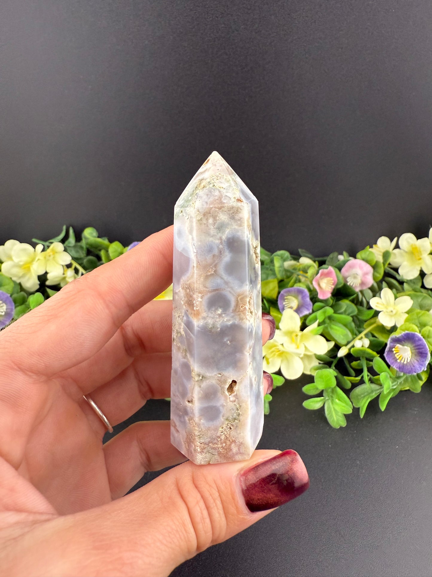 Druzy Blue Flower Agate Tower