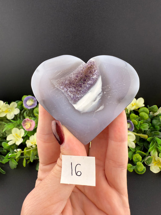 Agate w/ Amethyst Geode Hearts
