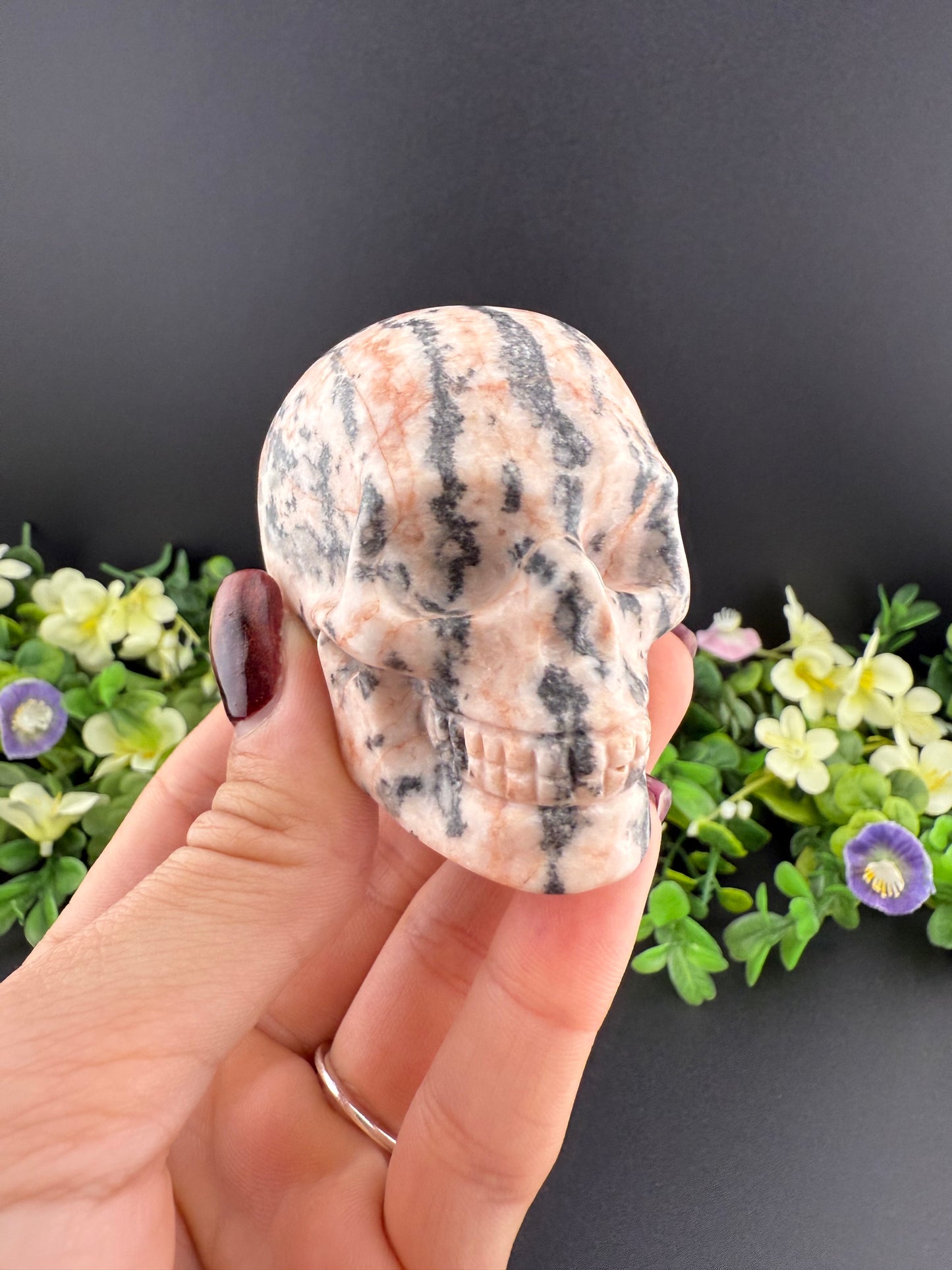 Pink Zebra Jasper Skull