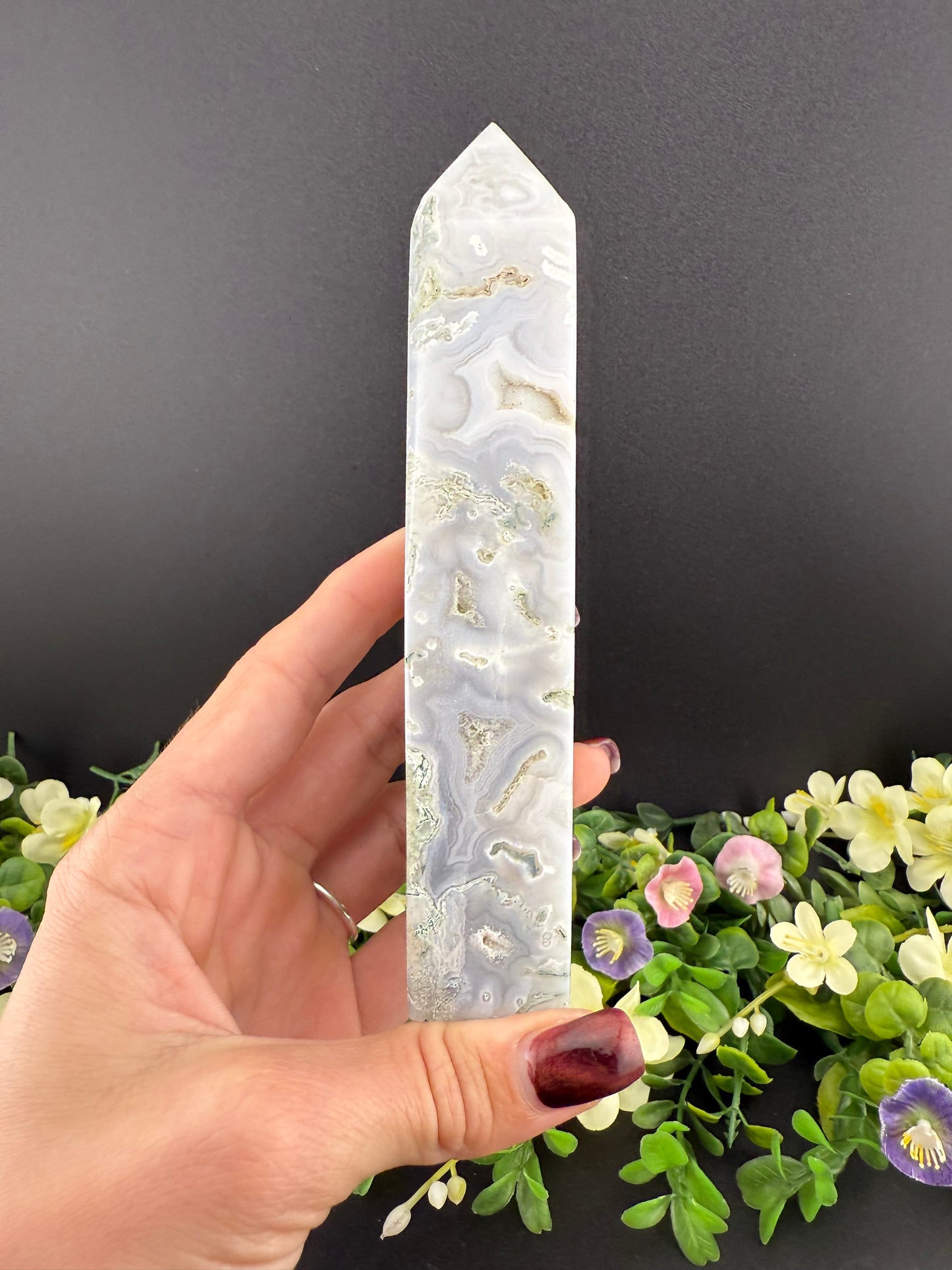 Large Moss Agate Tower