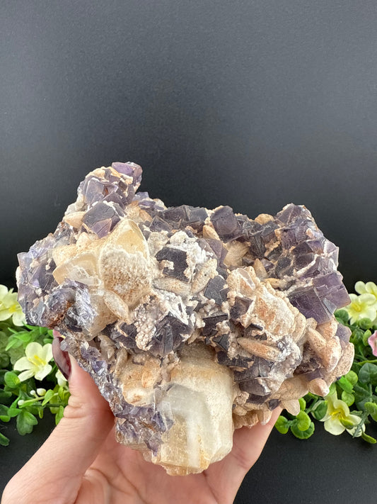 Large Purple Cubic Fluorite w/ Dogtooth Calcite