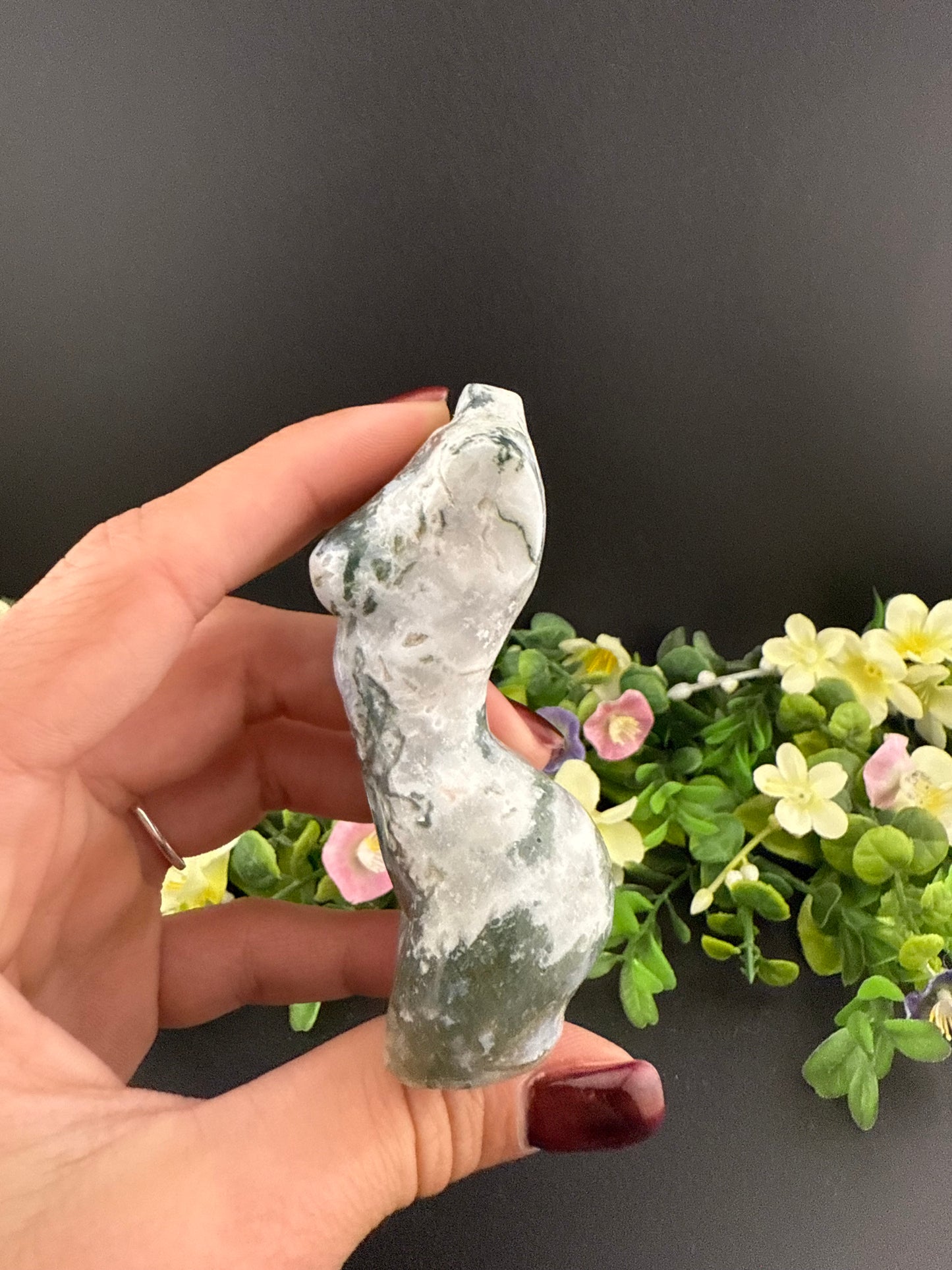 Moss Agate Lady Body Carving