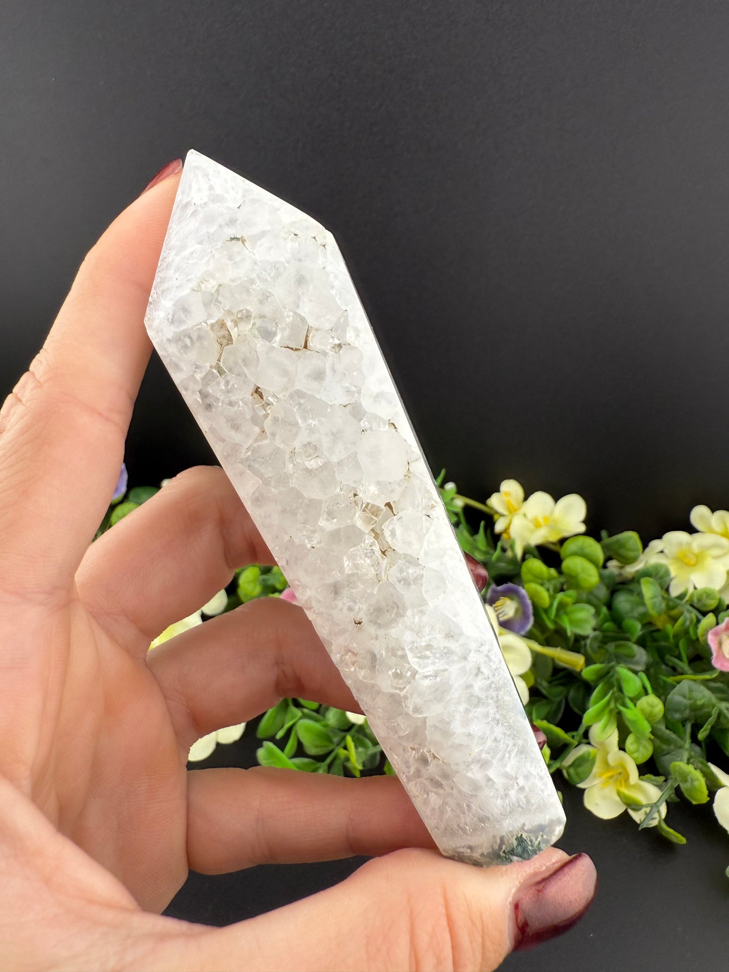 Moss Agate Wand Carving