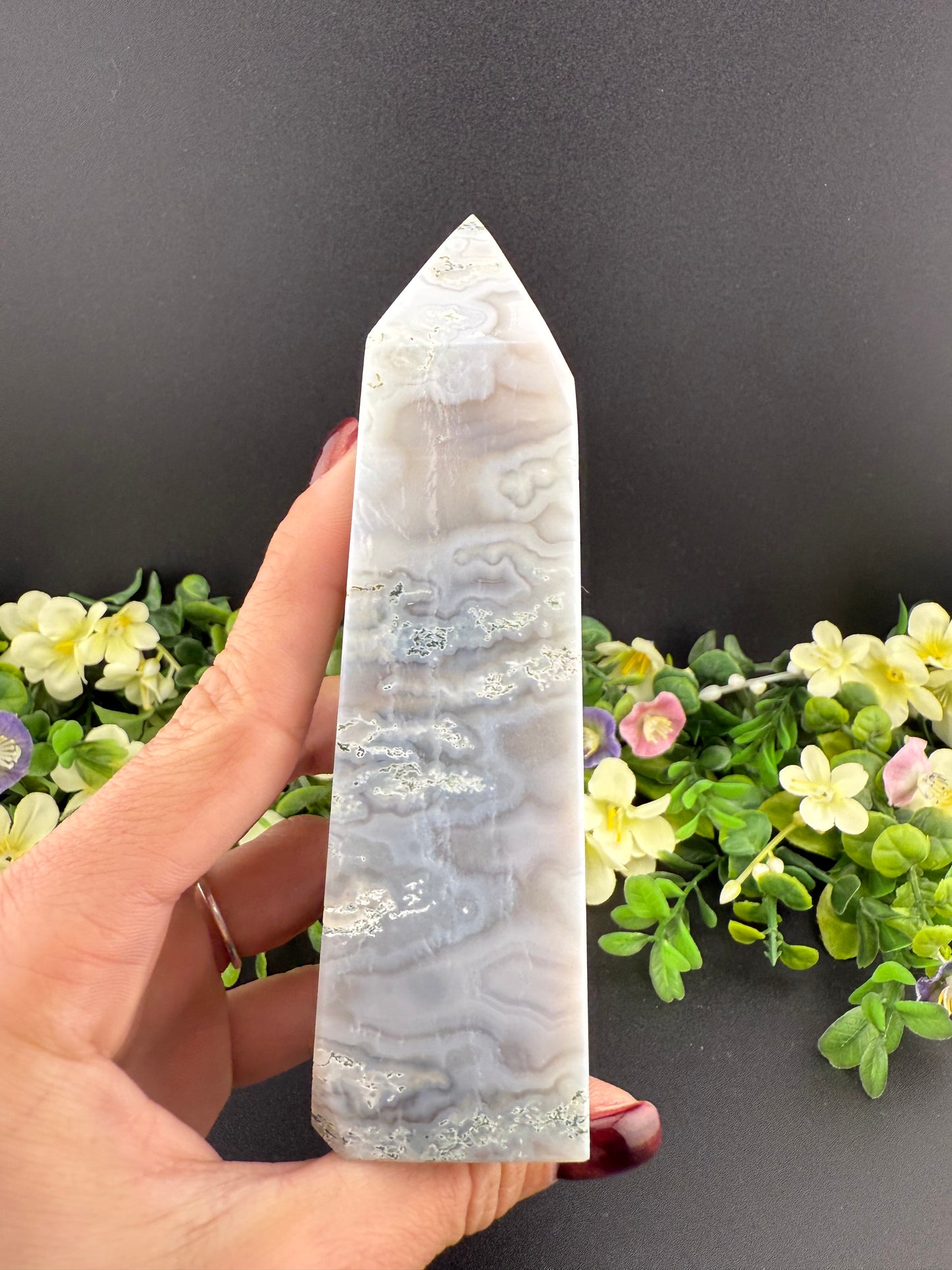 Blue Moss Agate Tower