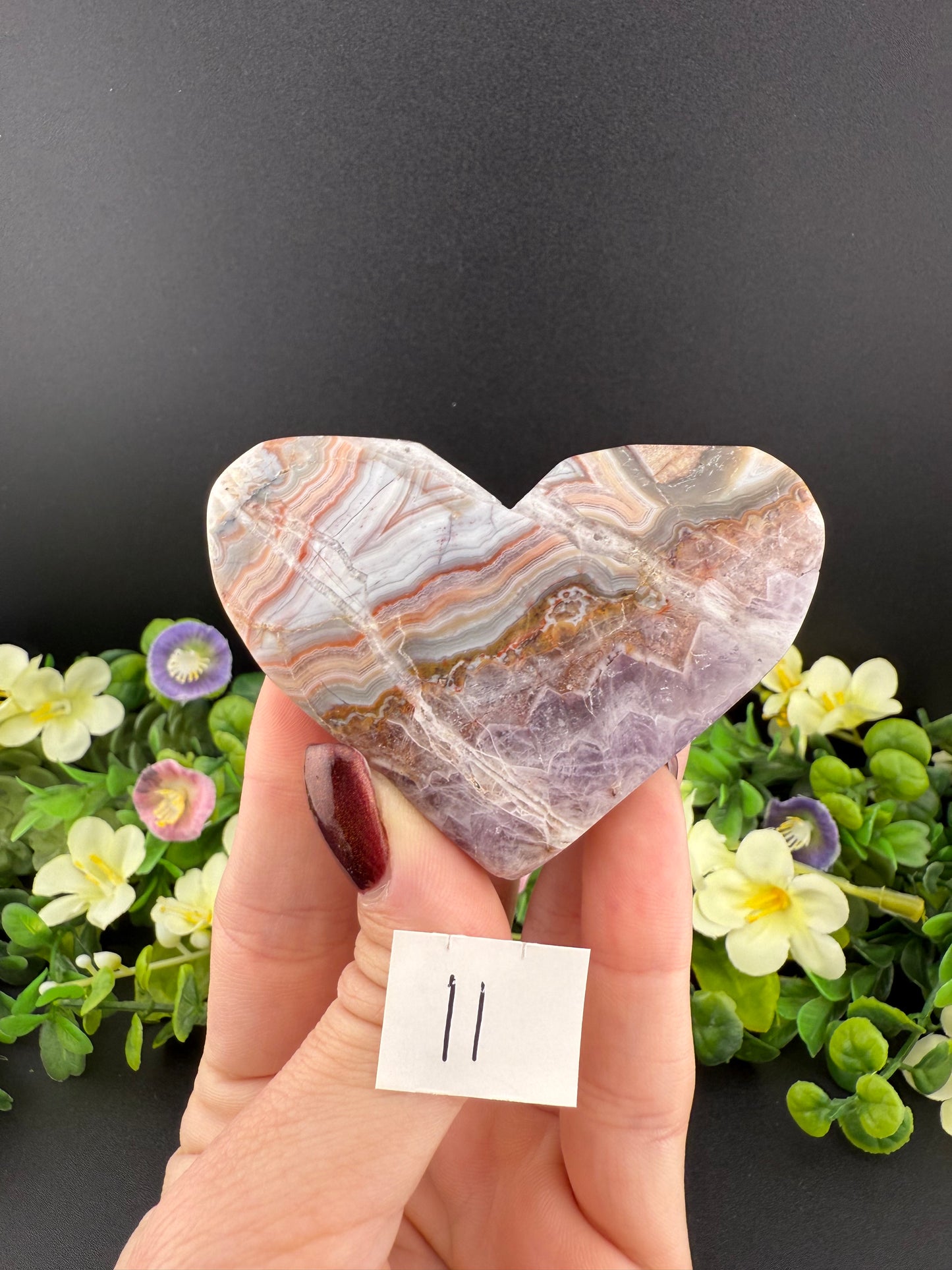 Crazy Lace Agate w/ Amethyst Hearts