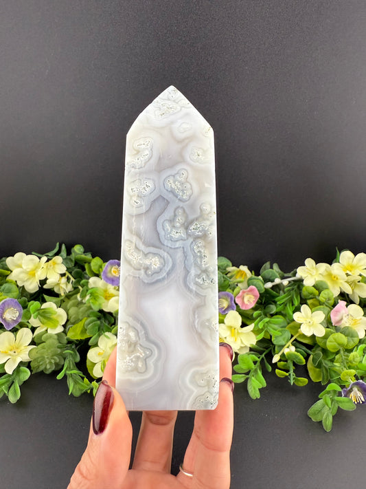 Blue Moss Agate Tower