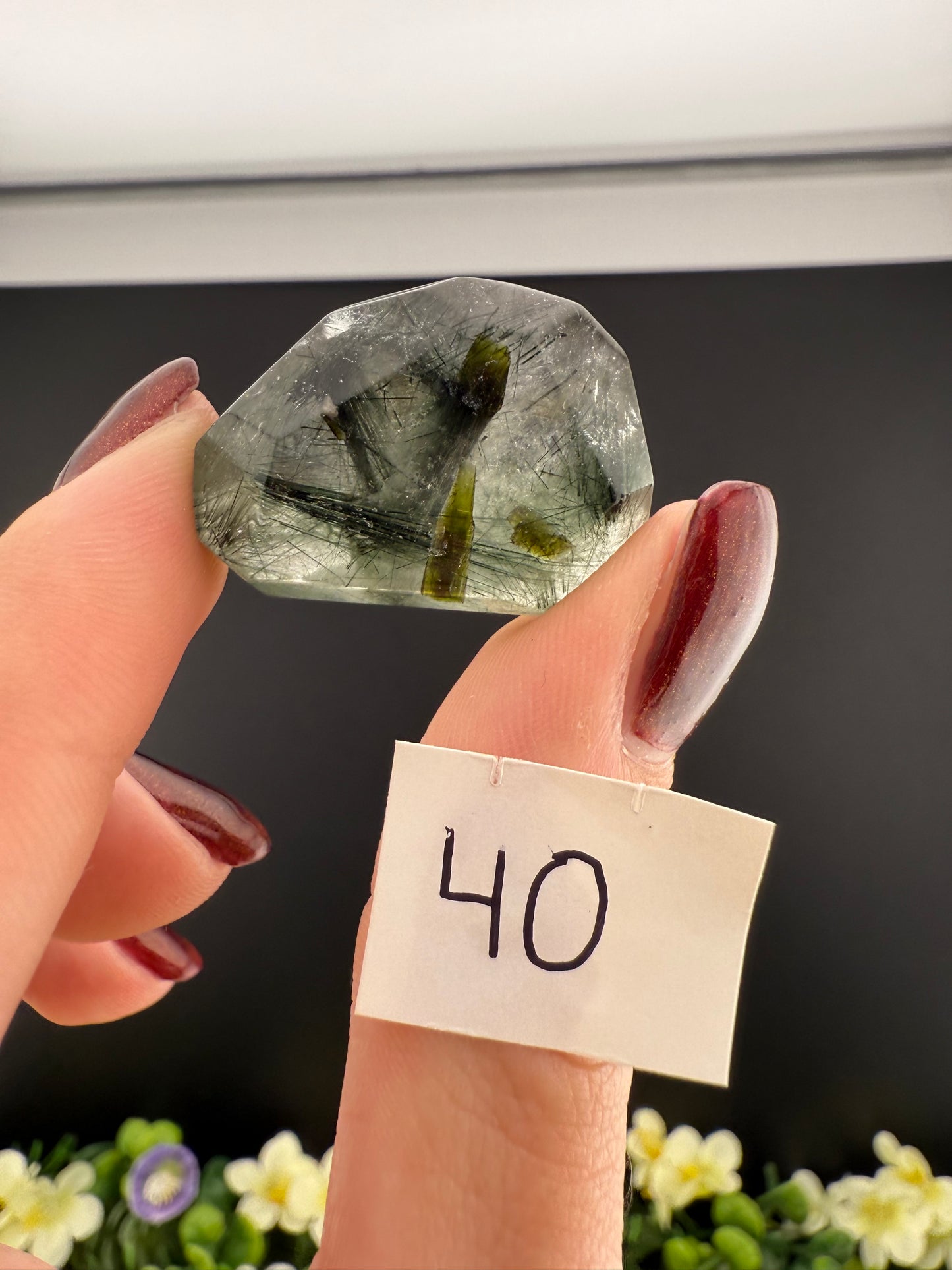 Small Green & Black Tourmaline-Included Quartz Freeforms