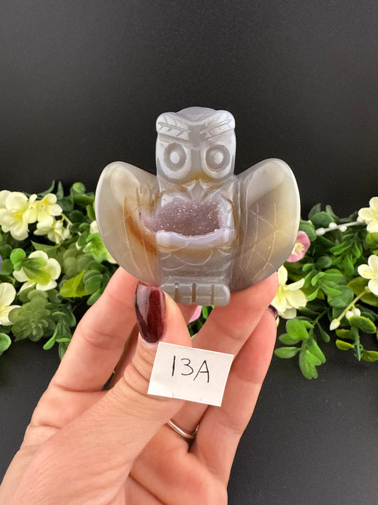 Druzy Agate Owl Carvings