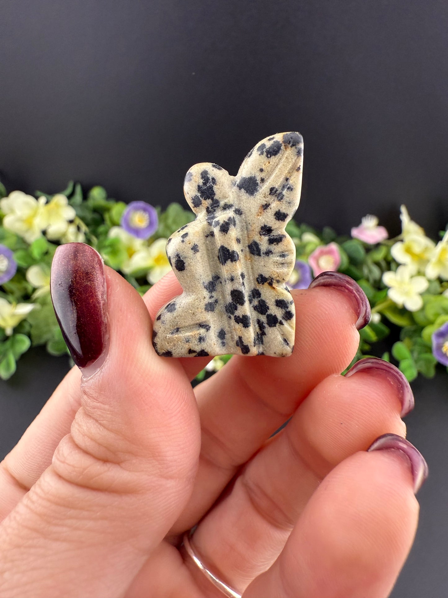 Tiny Dalmatian Jasper Fairy Carving