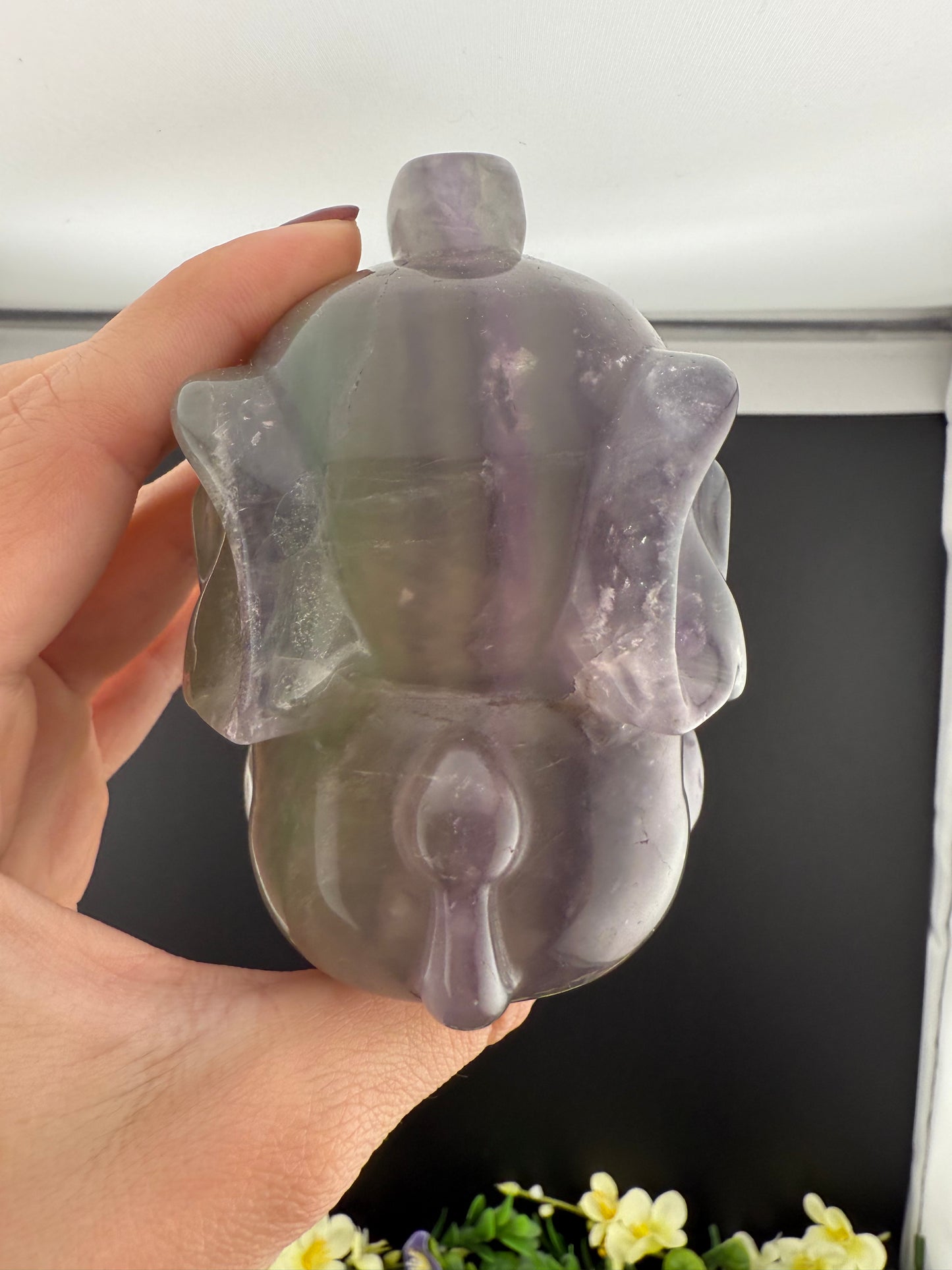 Rainbow Fluorite Elephant Carving w/ Mica Inclusions