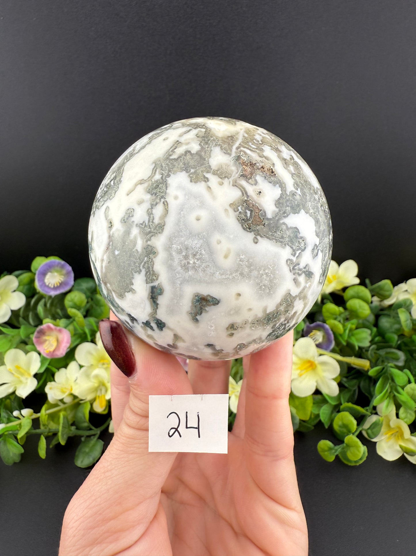 White Moss Agate Spheres