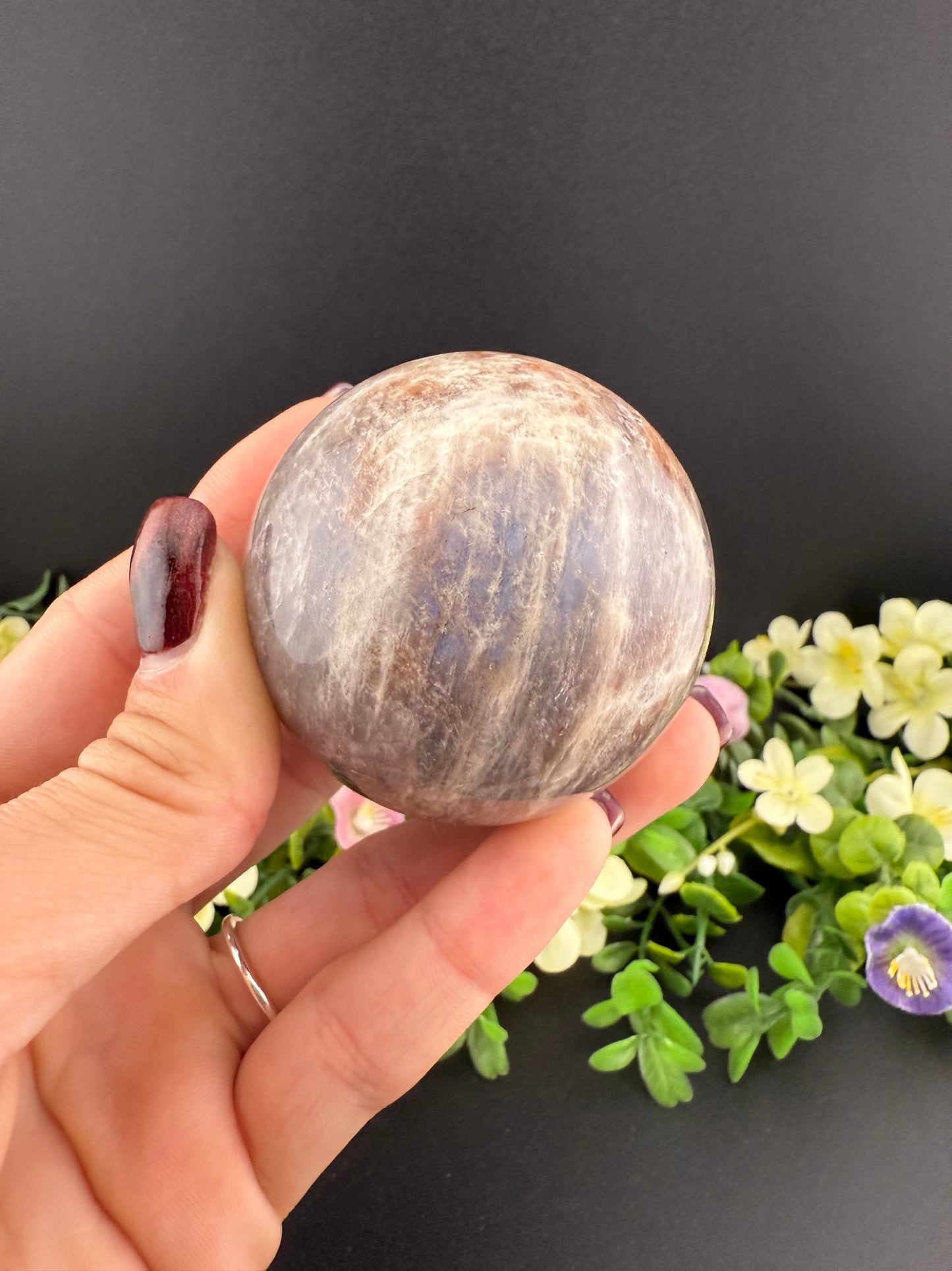 Black Moonstone with Sunstone Sphere