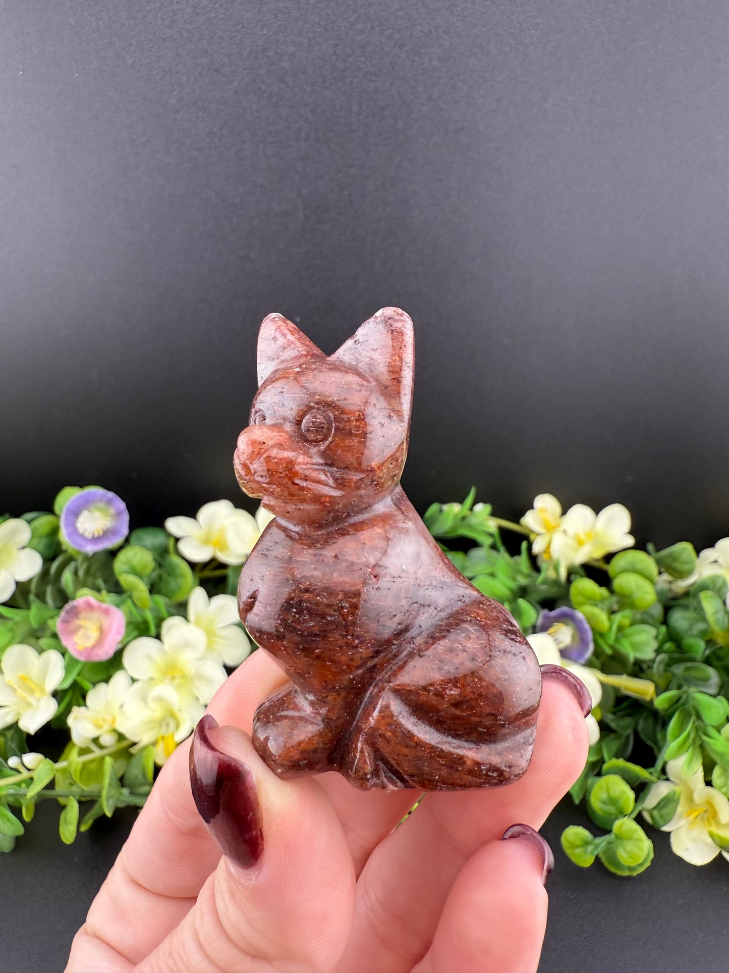 Fire Quartz Cat Carving