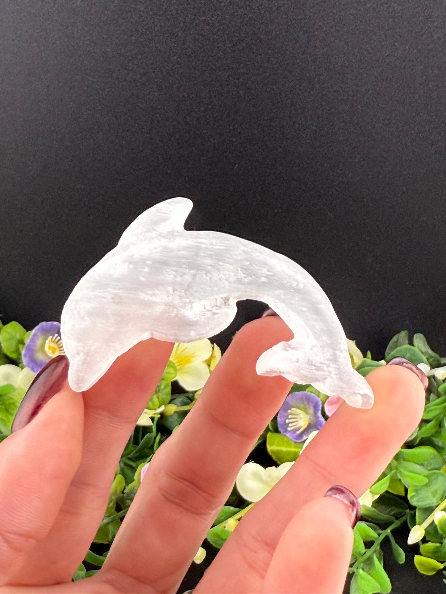Selenite Dolphin Carving