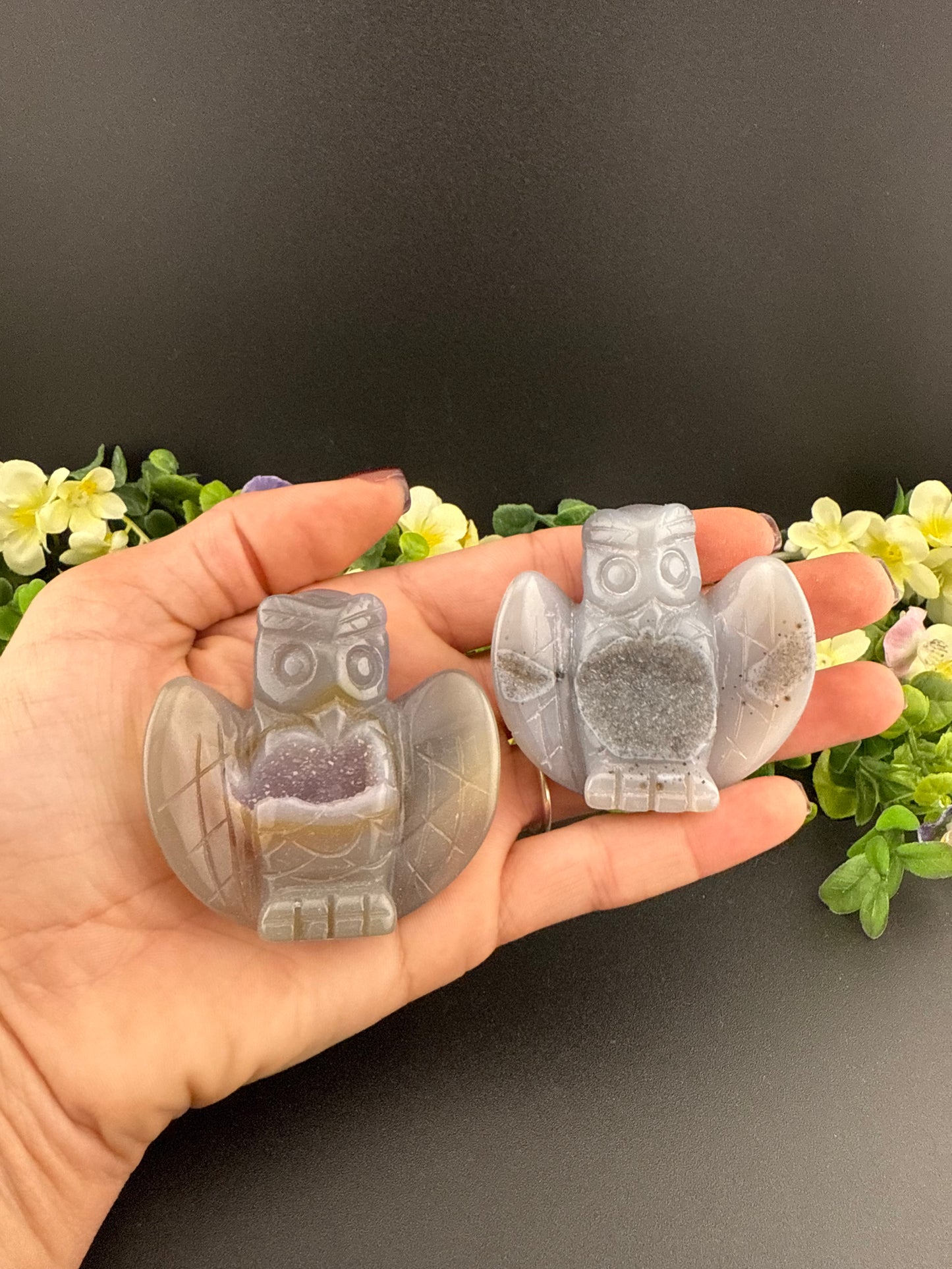 Druzy Agate Owl Carvings