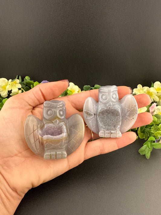 Druzy Agate Owl Carvings