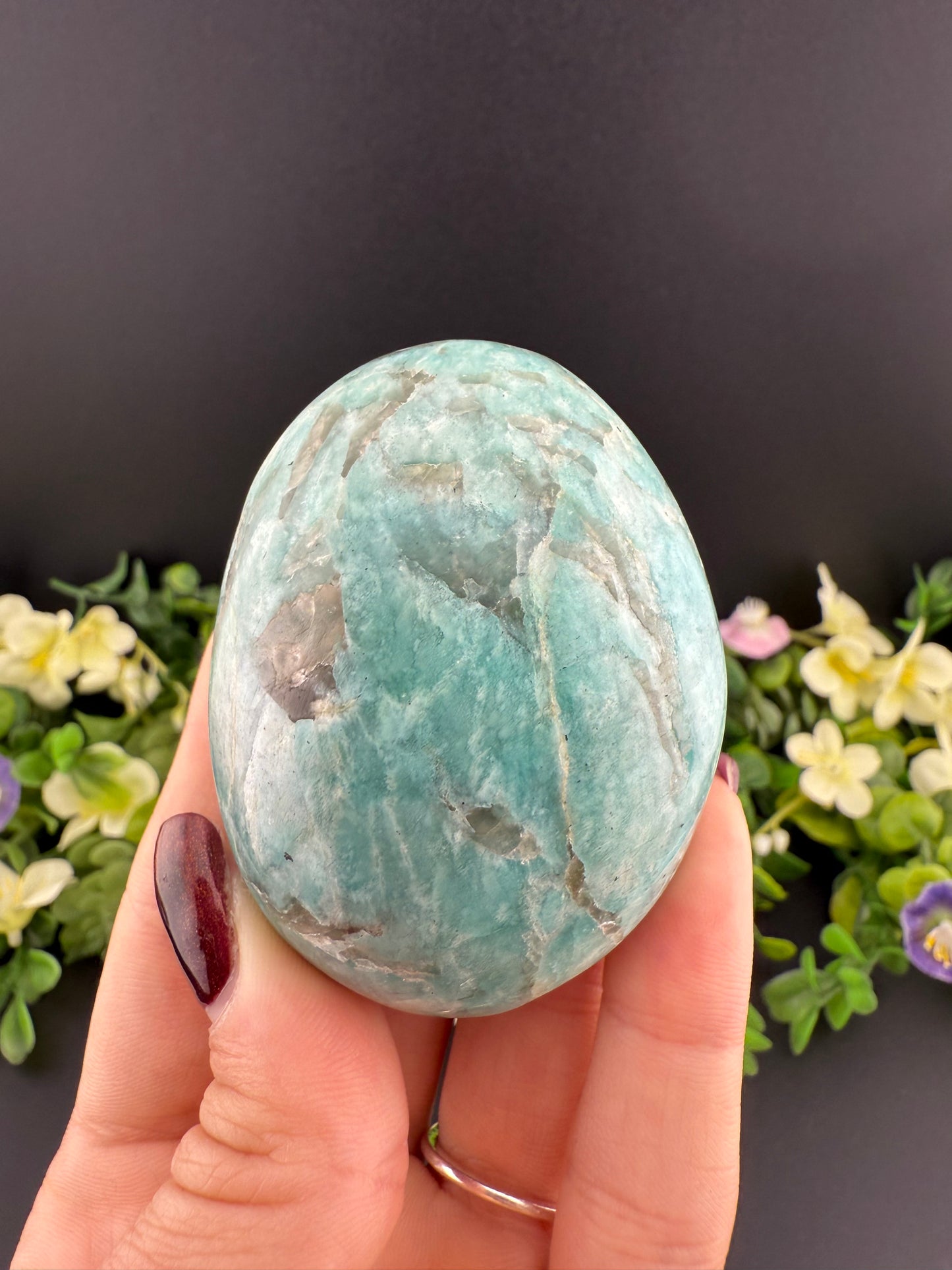 Amazonite w/ Smoky Quartz Palmstone