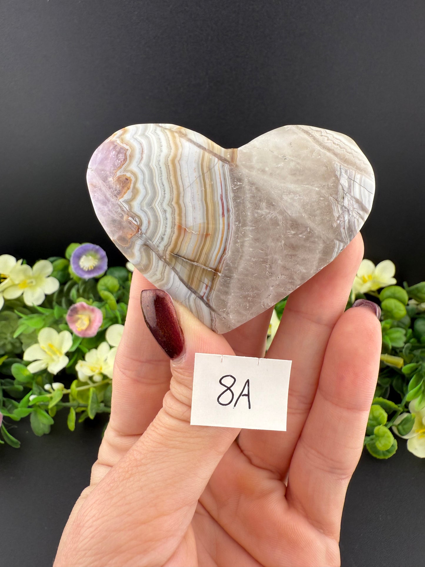 Crazy Lace Agate w/ Amethyst Hearts