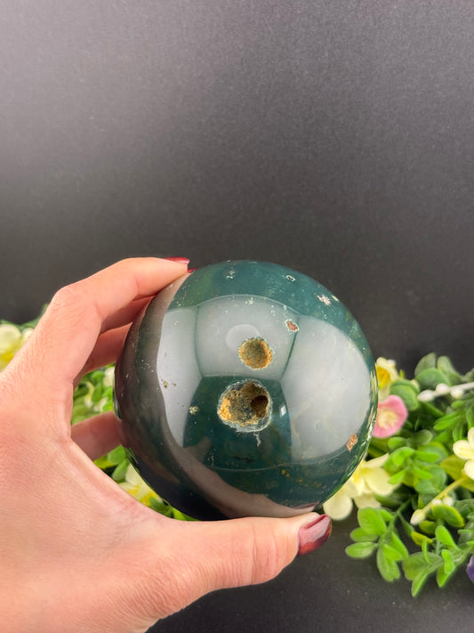 Big Druzy Green Ocean Jasper Sphere