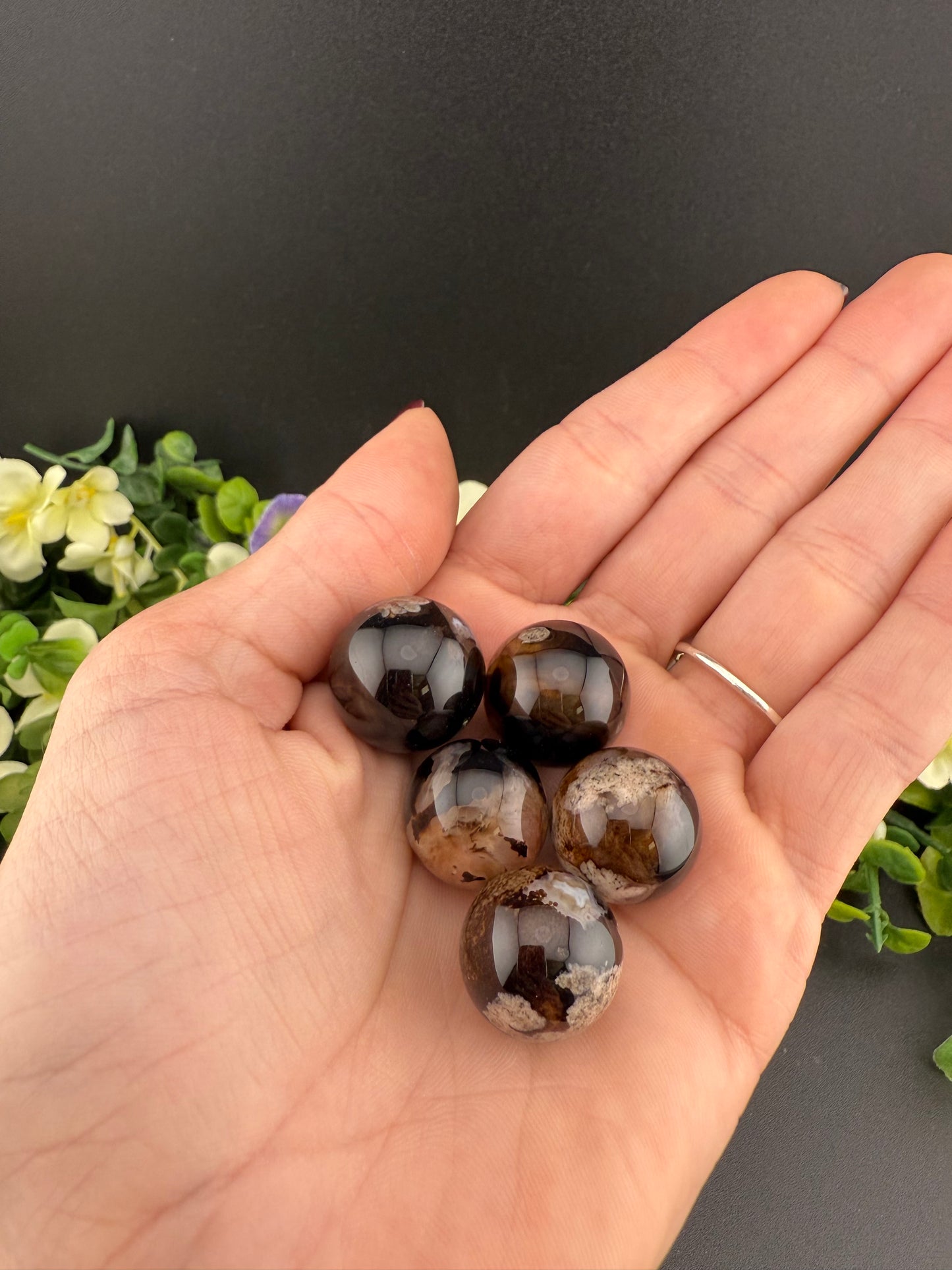 Even Mini(er) Black Flower Agate Spheres [Intuitively Chosen]