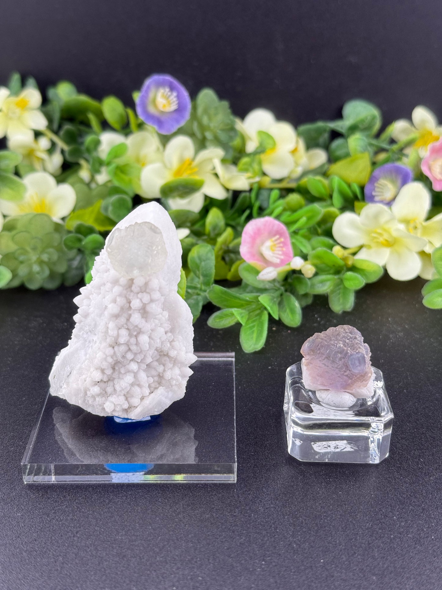 Fluorites on Candle Quartz