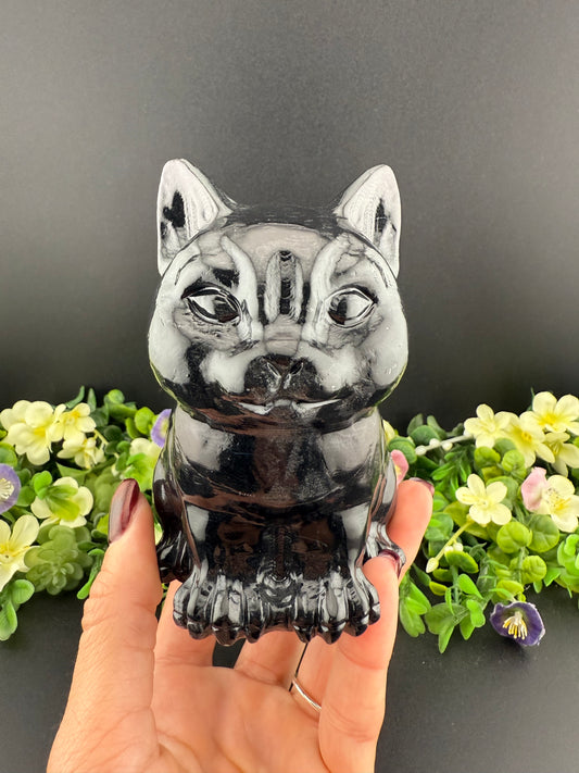 Obsidian Sitting Cat Carving