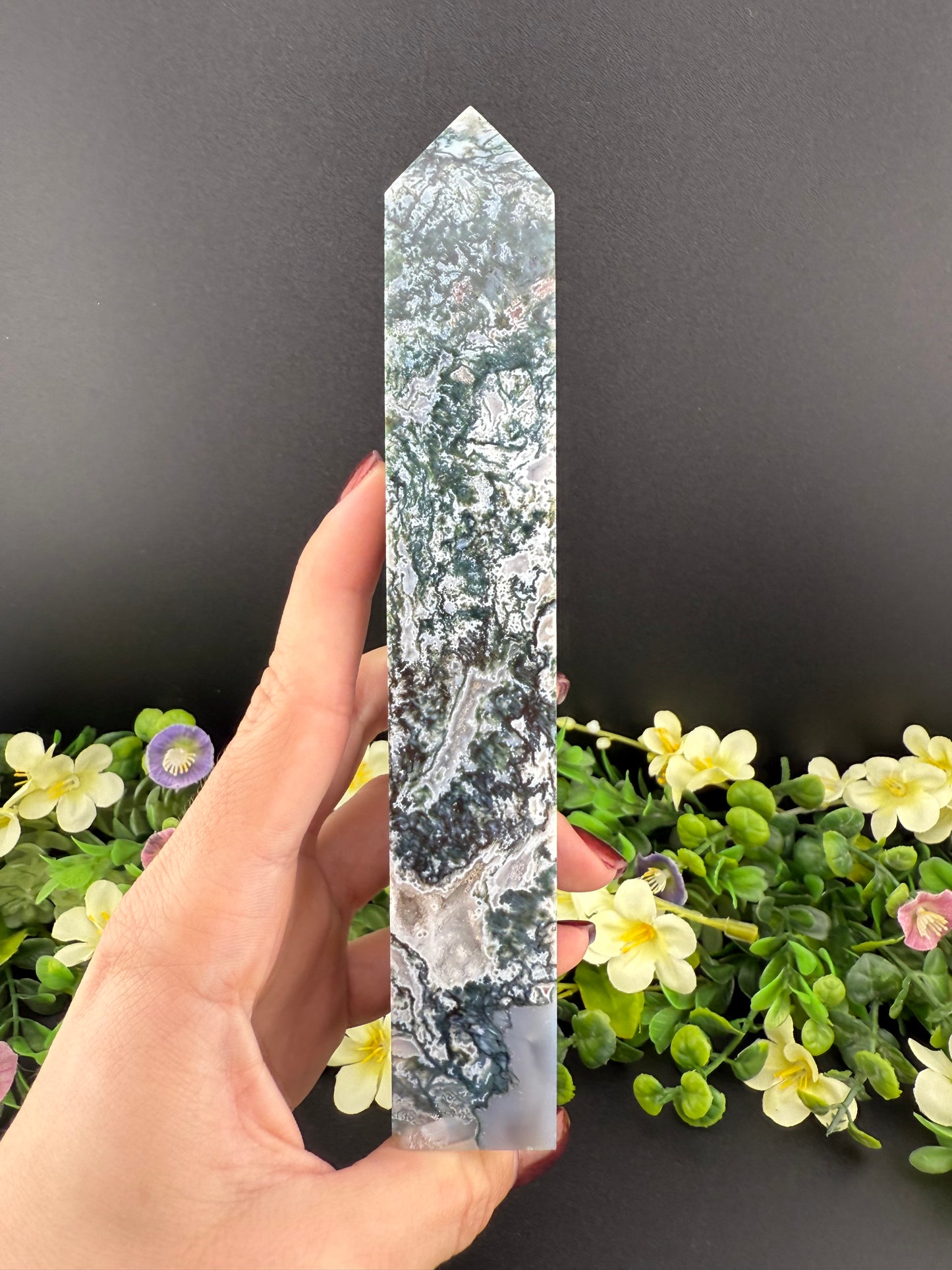 Tall Moss Agate Tower