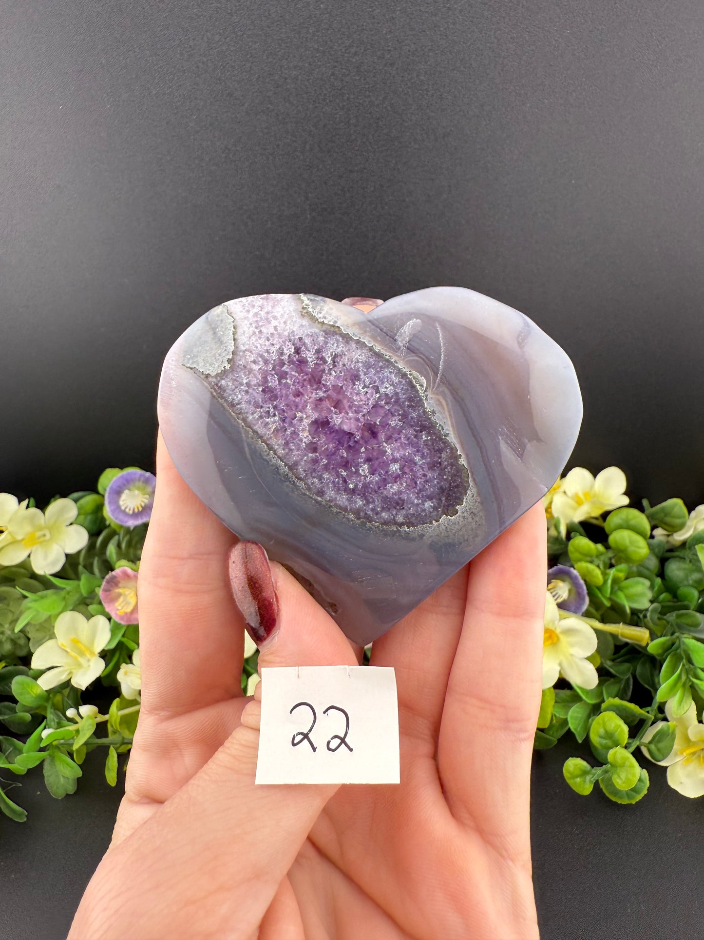Agate w/ Amethyst Geode Hearts