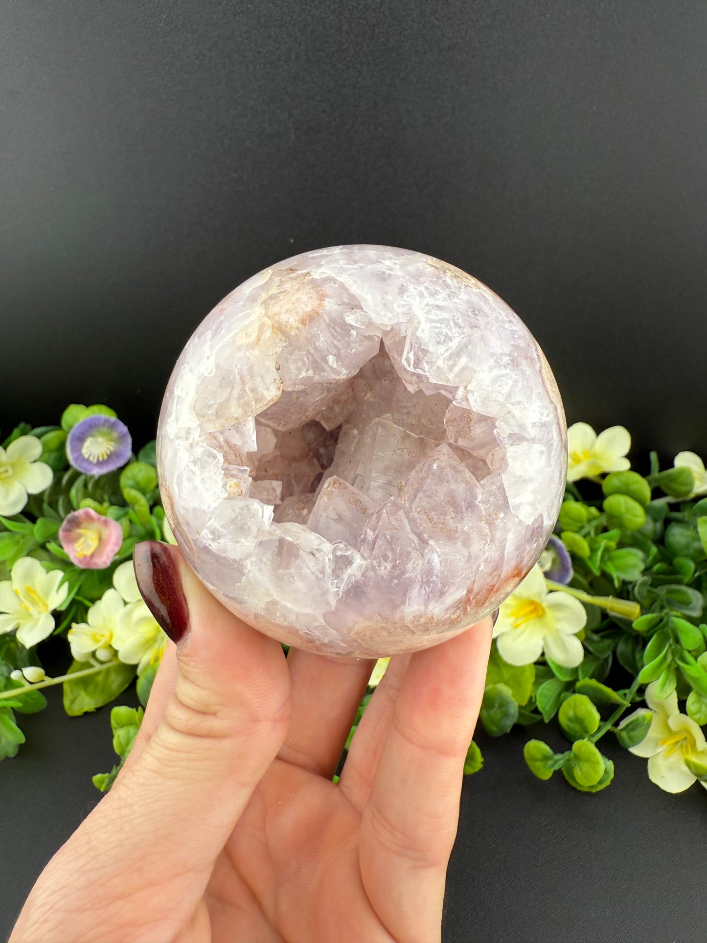 Pink Amethyst w/ Flower Agate Geode Sphere
