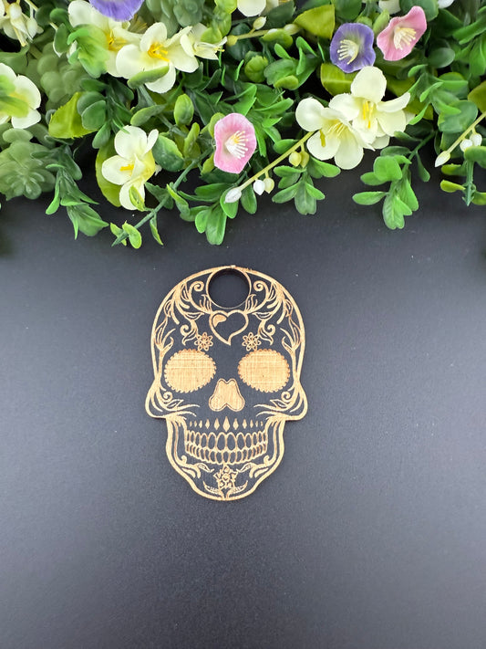 Etched Wooden Skull Sphere Stand