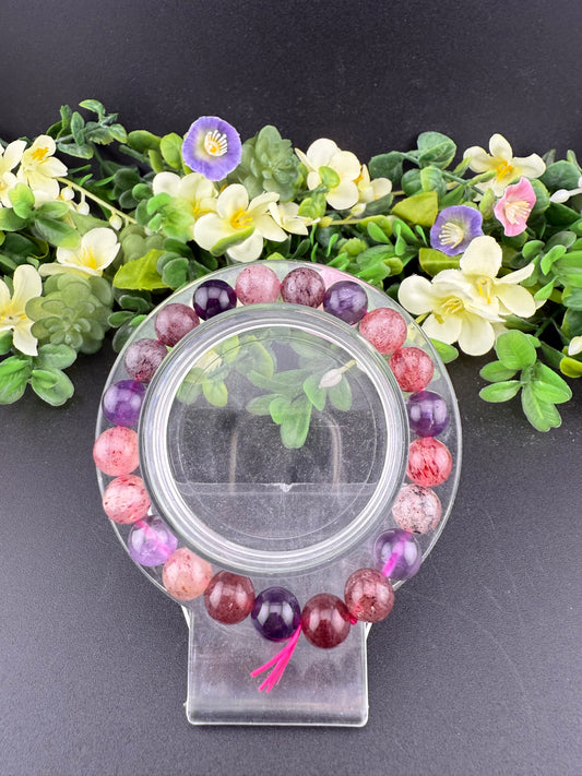 9mm Strawberry Quartz & Amethyst Bracelet
