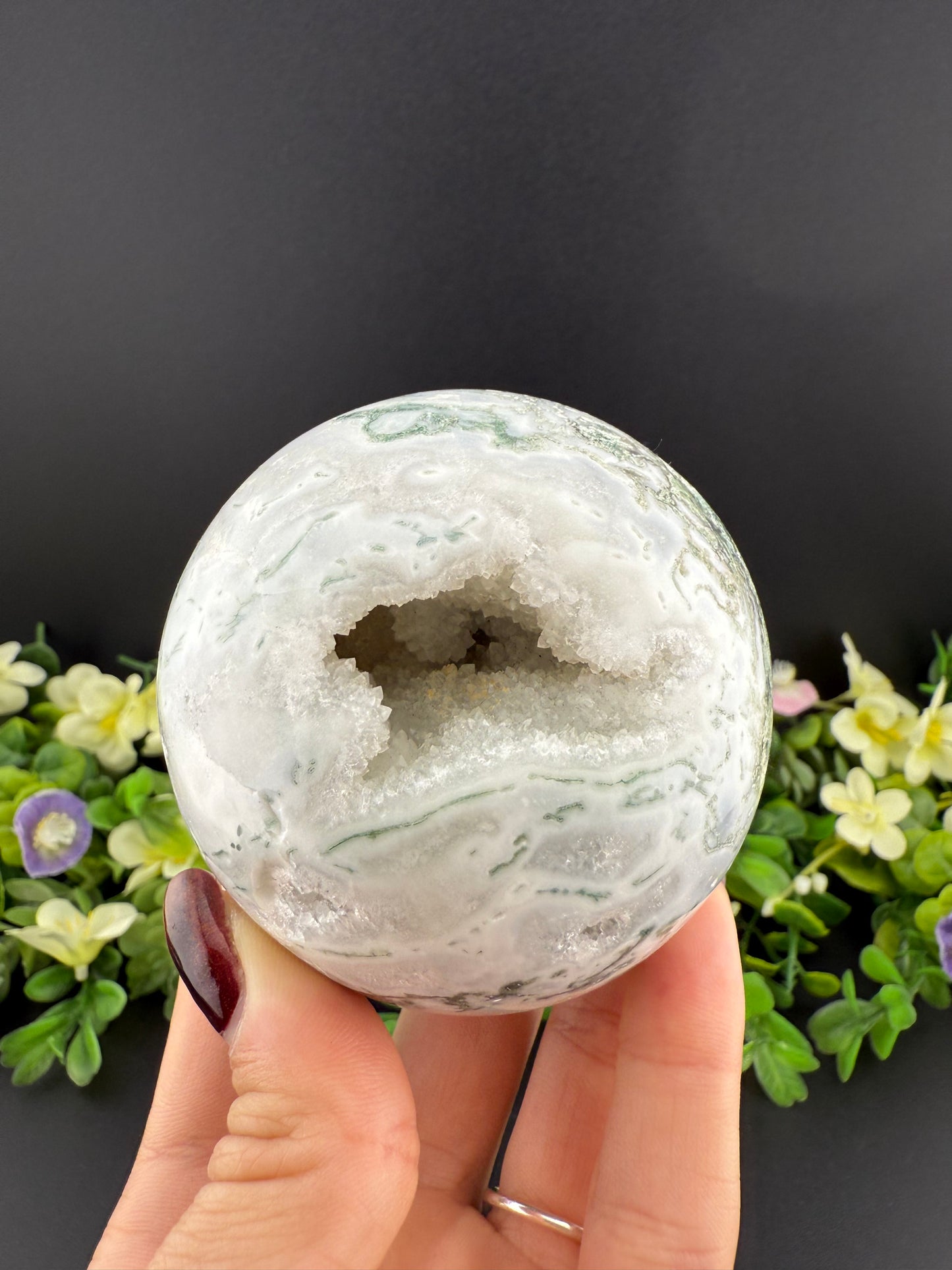 Druzy Moss Agate Sphere