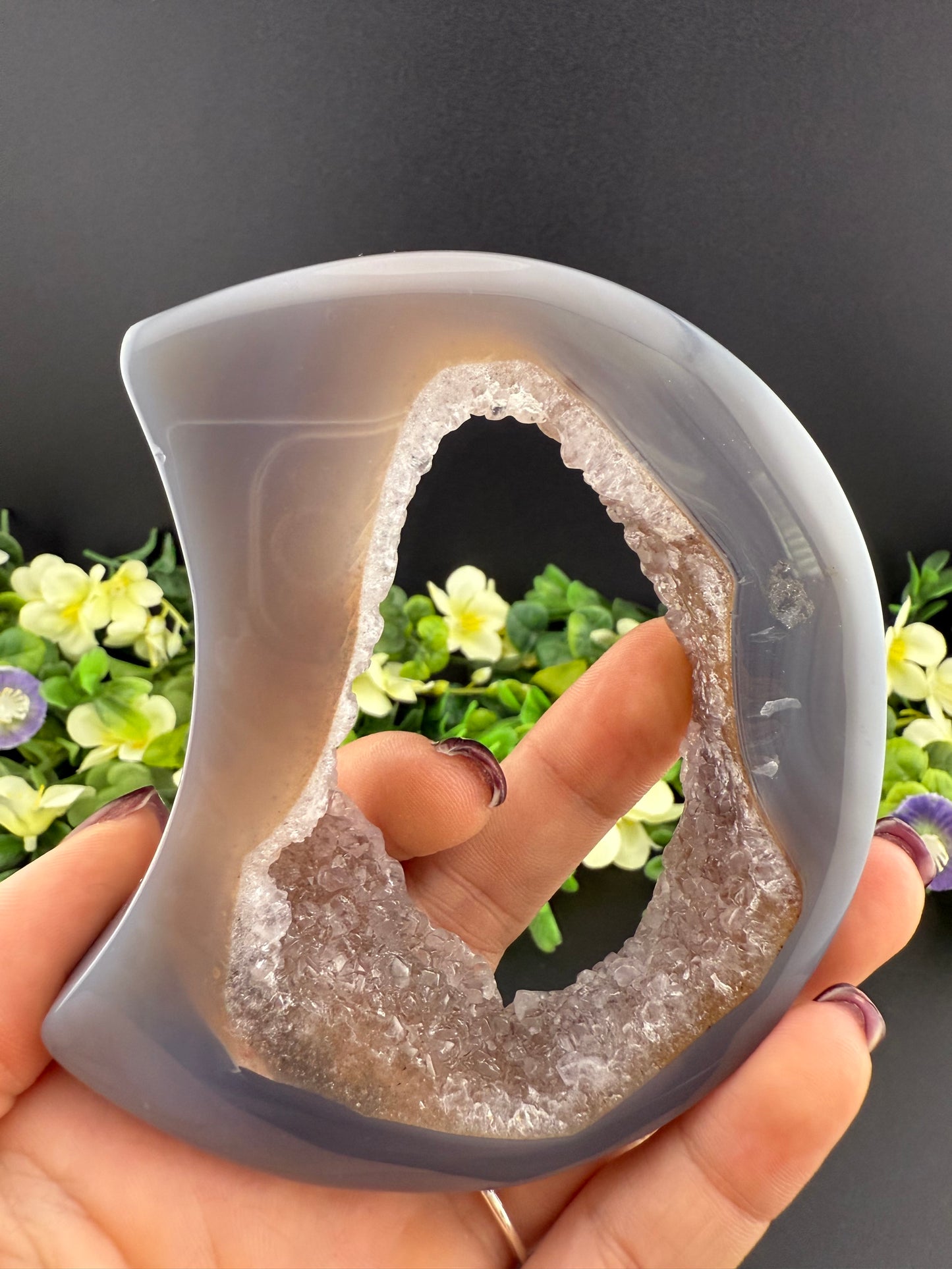 Druzy Agate Moon Carving
