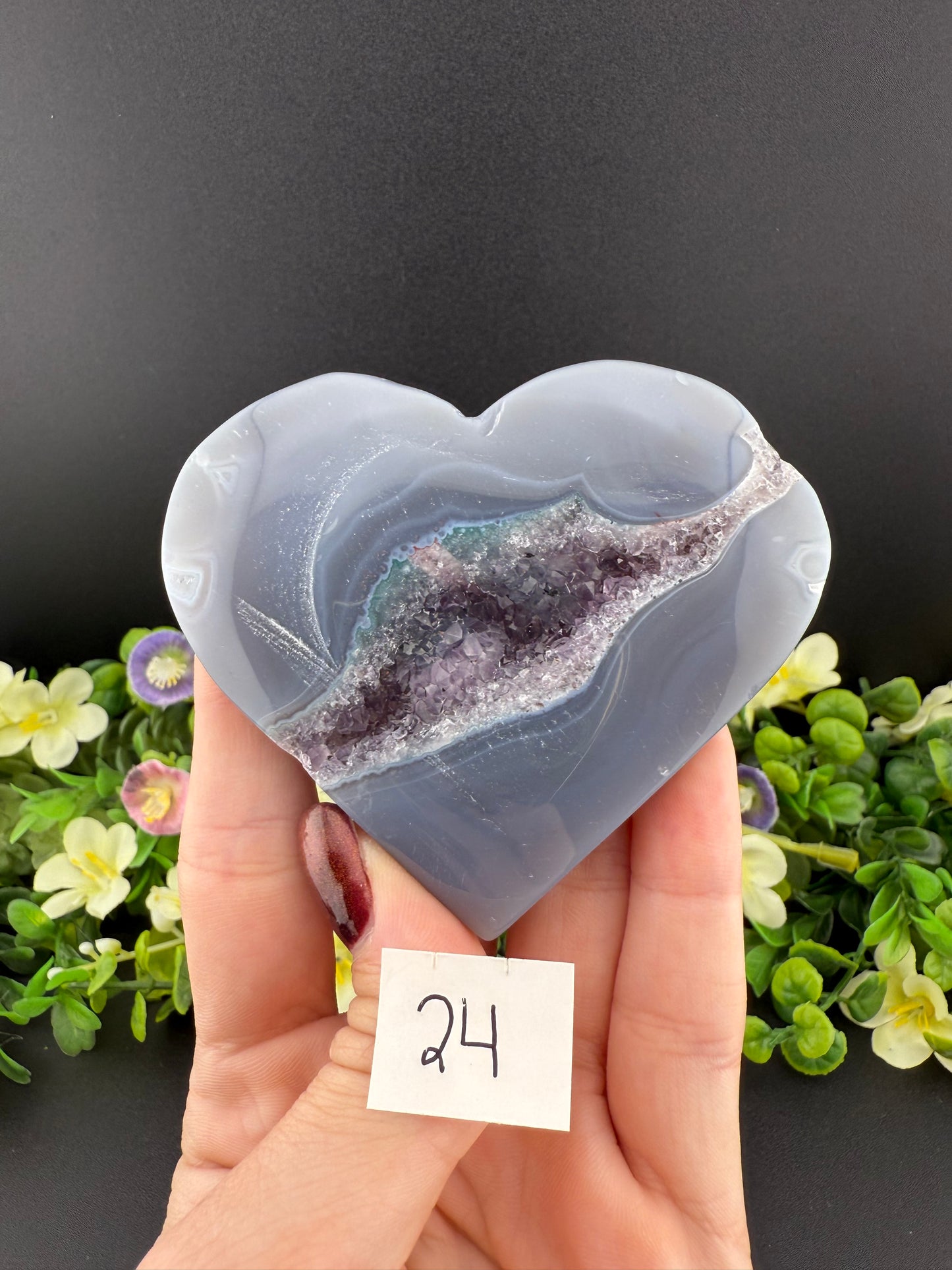 Agate w/ Amethyst Geode Hearts