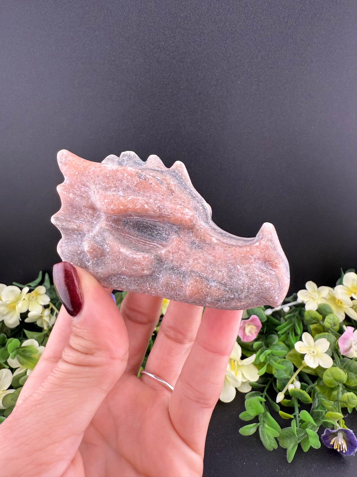 Pink Zebra Jasper Dragon Head