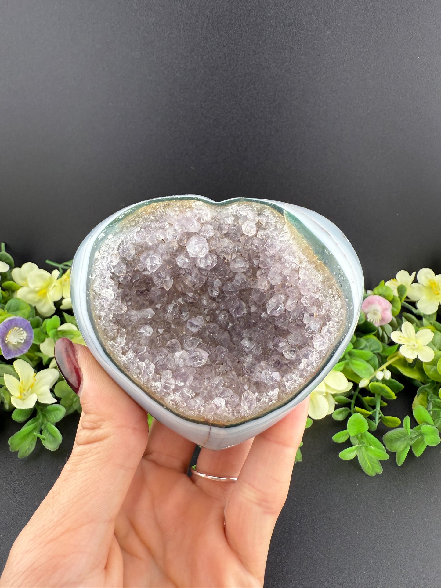 Agate with Amethyst Geode Heart
