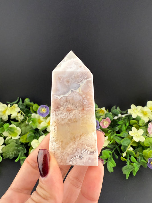 Pink Amethyst w/ Flower Agate Tower