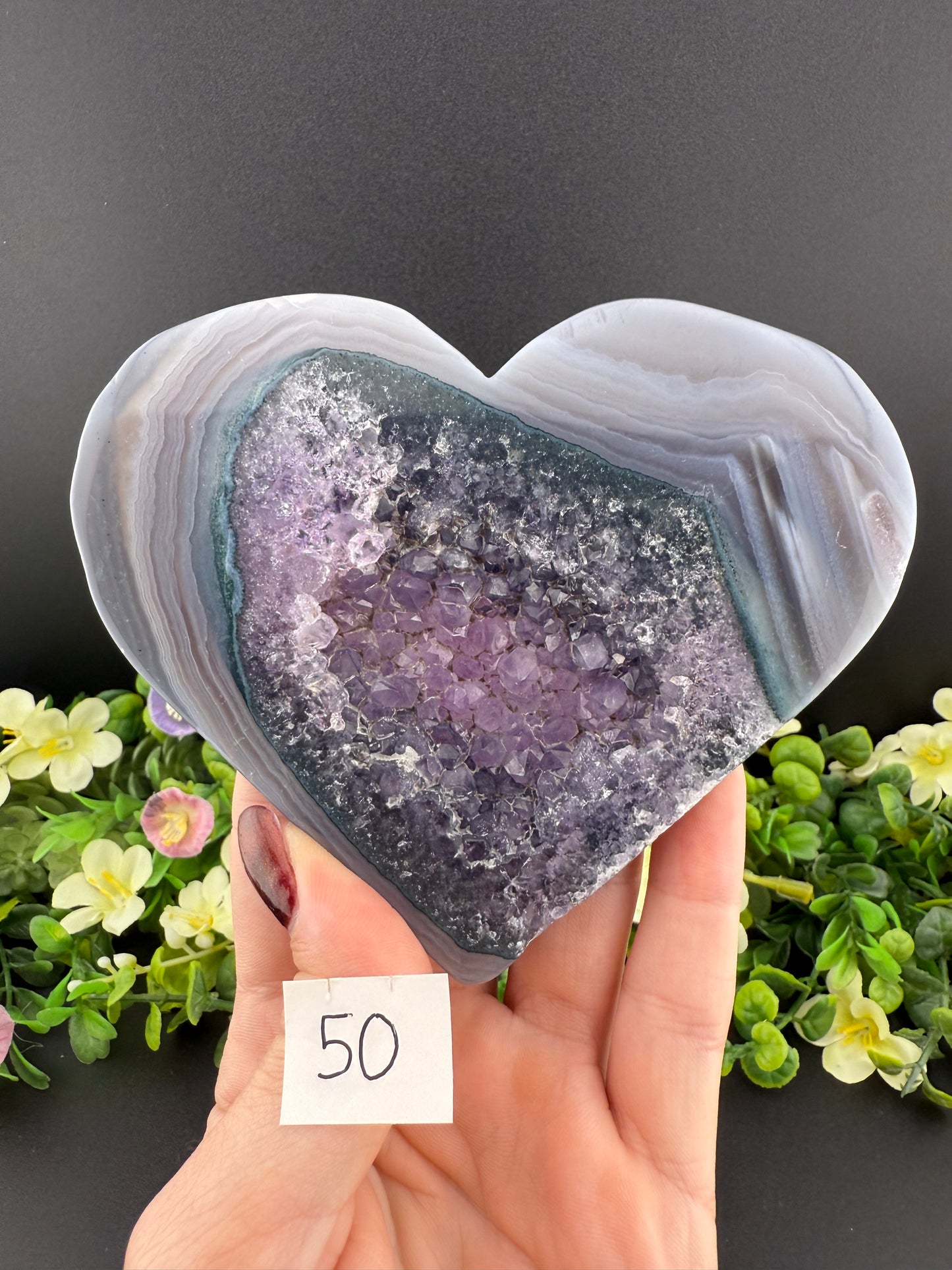 Agate w/ Amethyst Geode Hearts