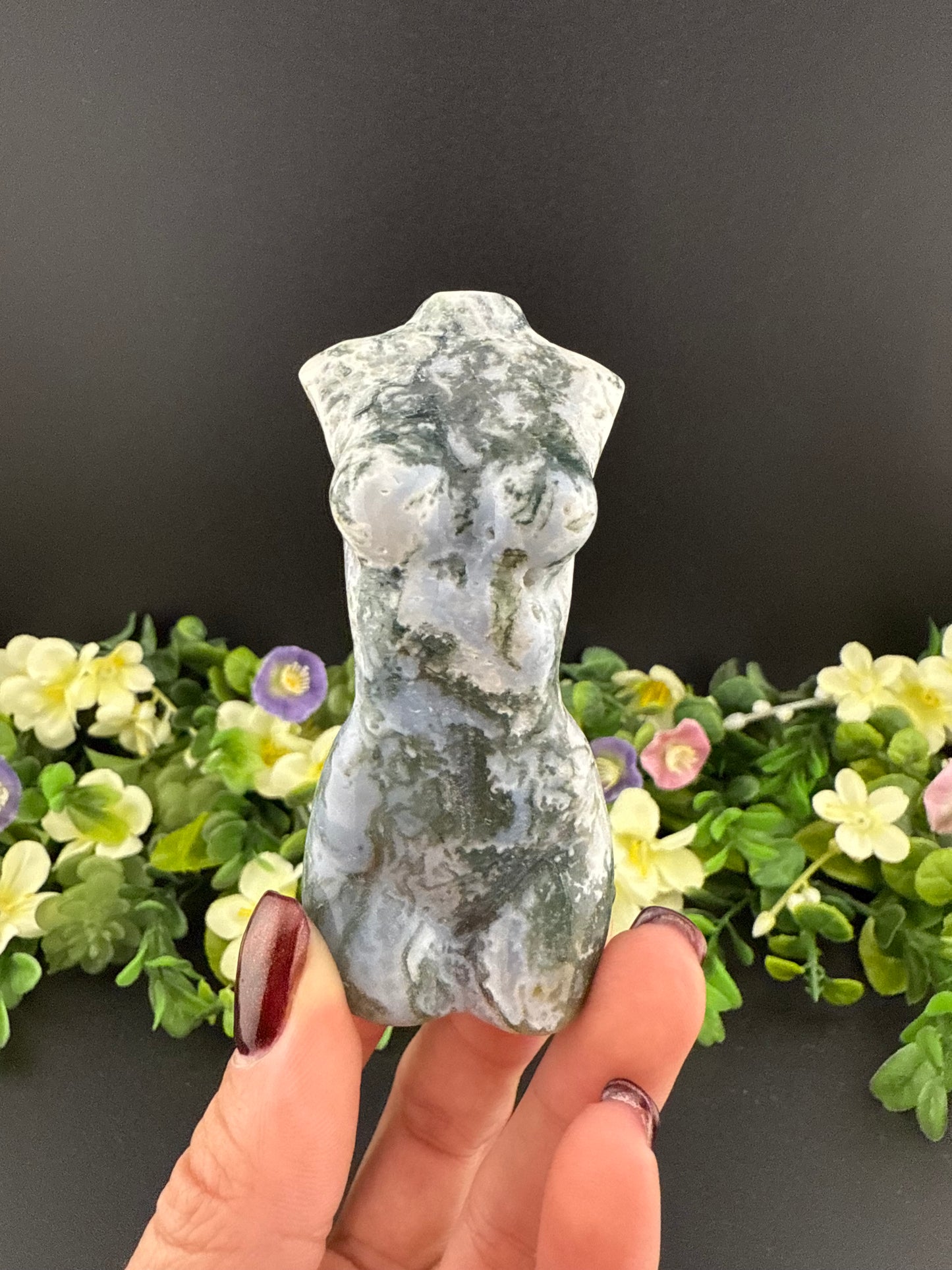 Moss Agate Lady Body Carving