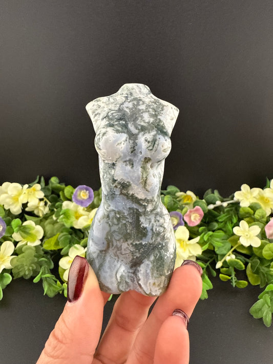 Moss Agate Lady Body Carving