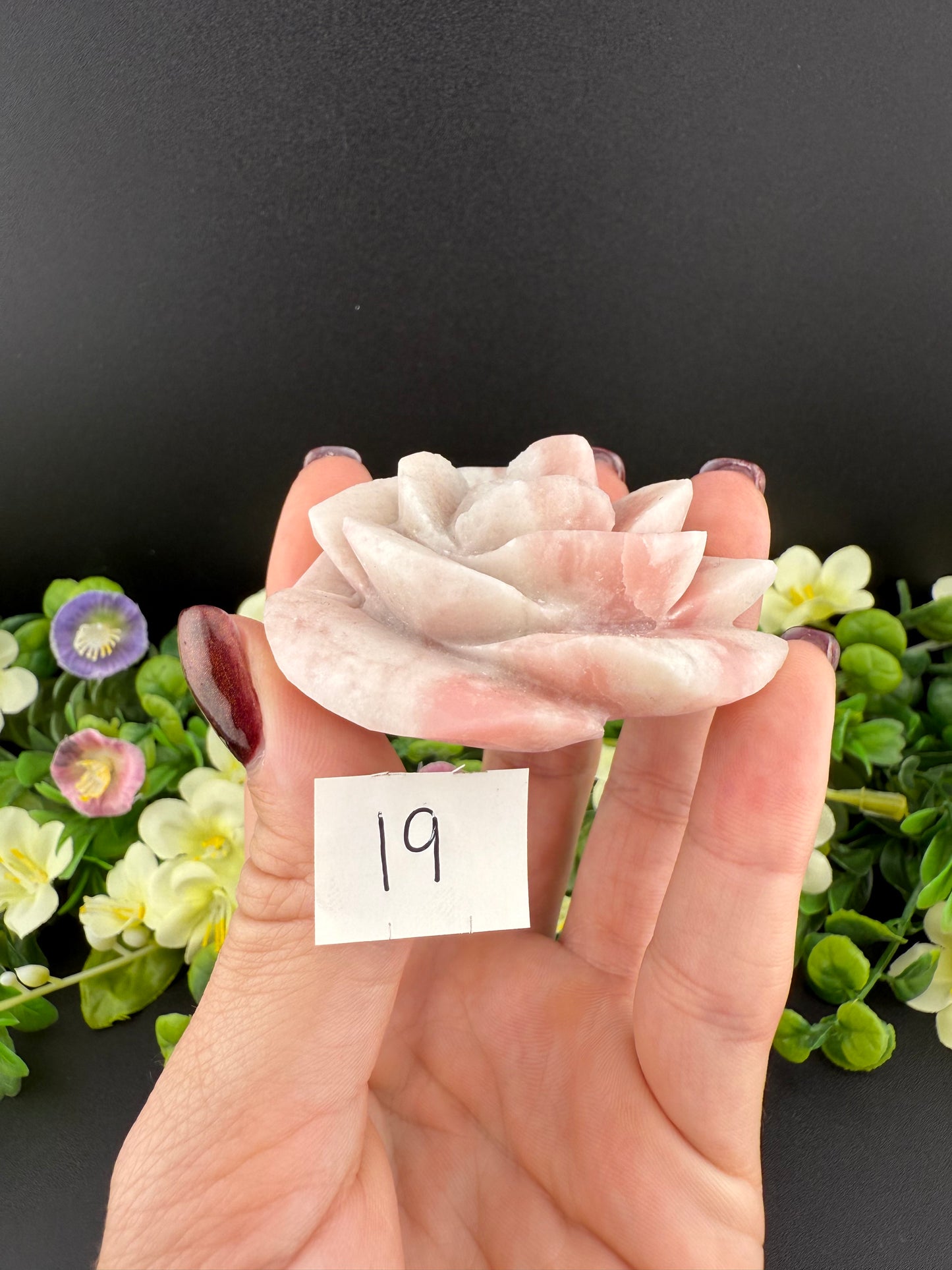 Pink Opal Rose Carvings