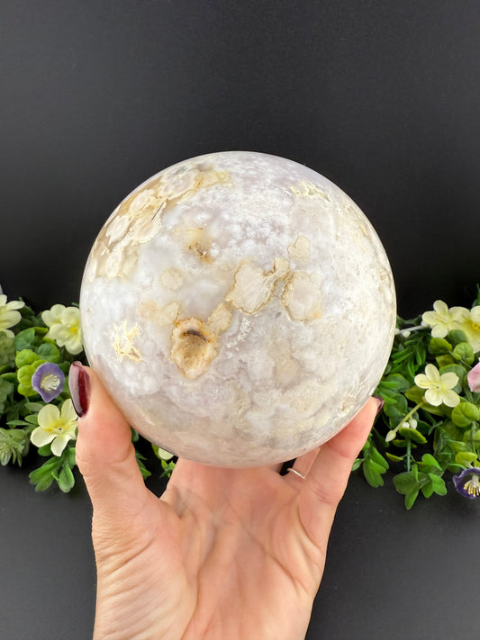 Large Pink Amethyst w/ Flower Agate Sphere
