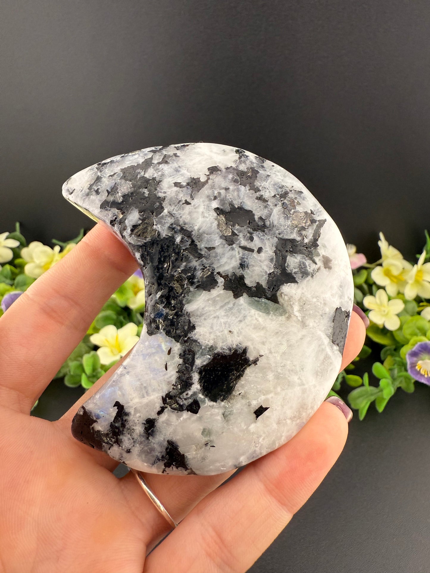 Rainbow Moonstone Moon Carving