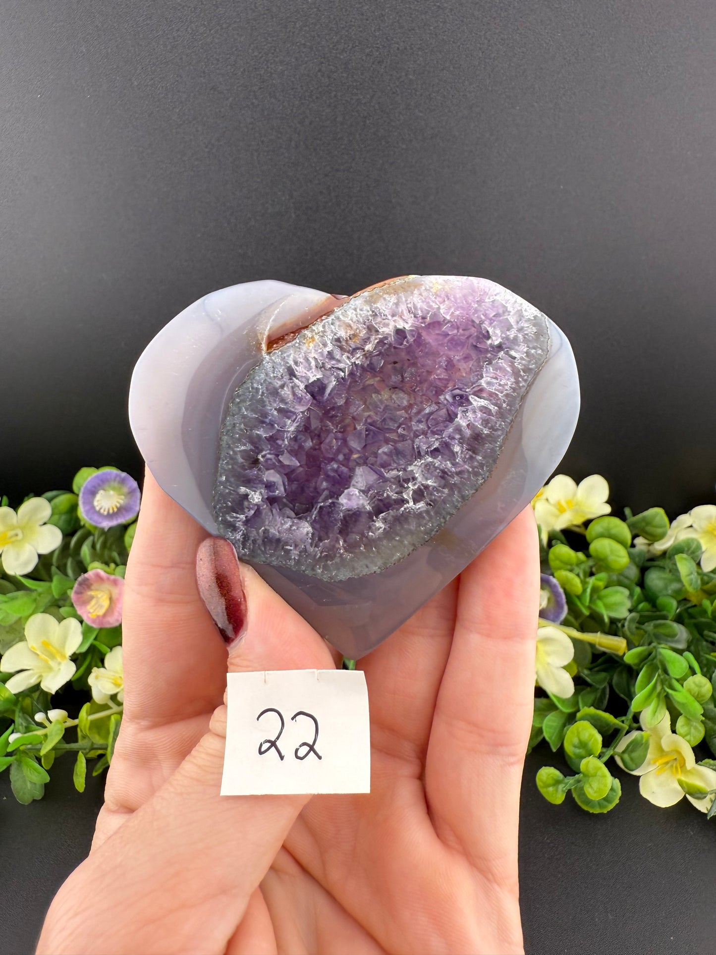Agate w/ Amethyst Geode Hearts